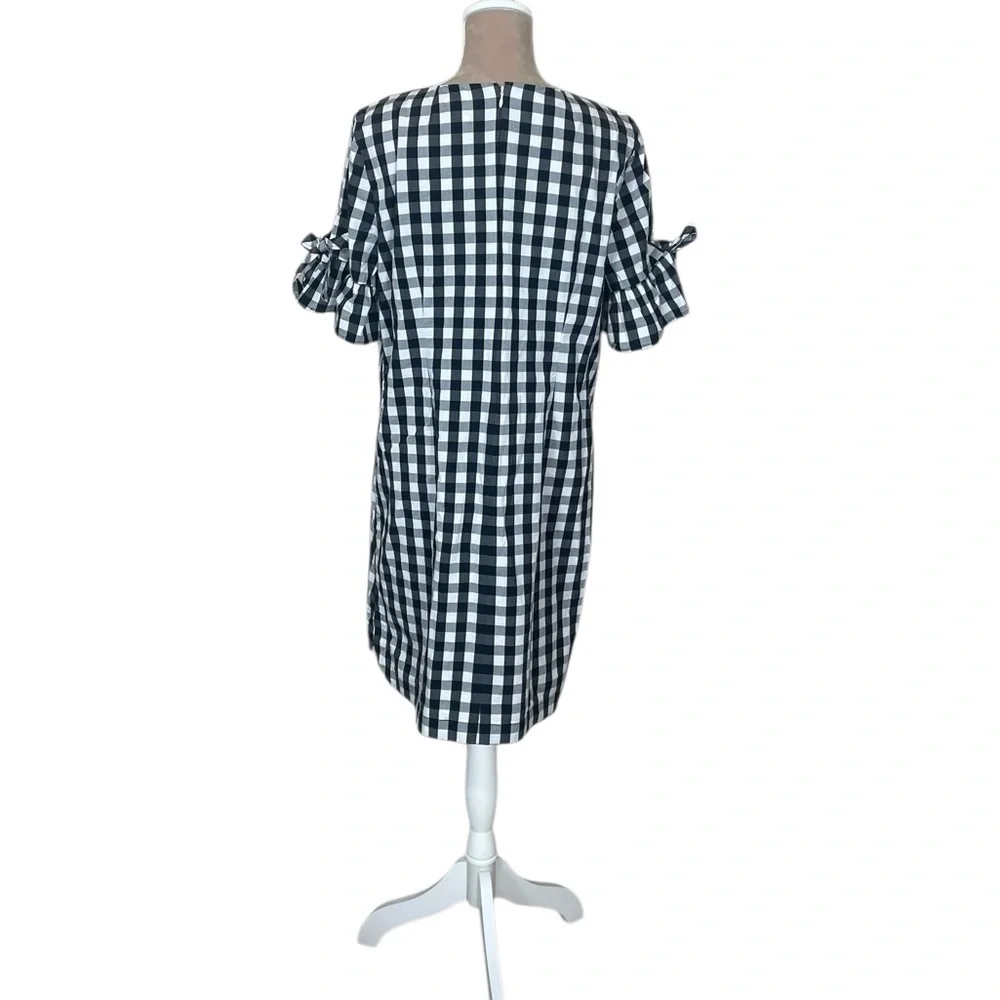 J. Crew Black and White Gingham Tie-Sleeve Mini Dress